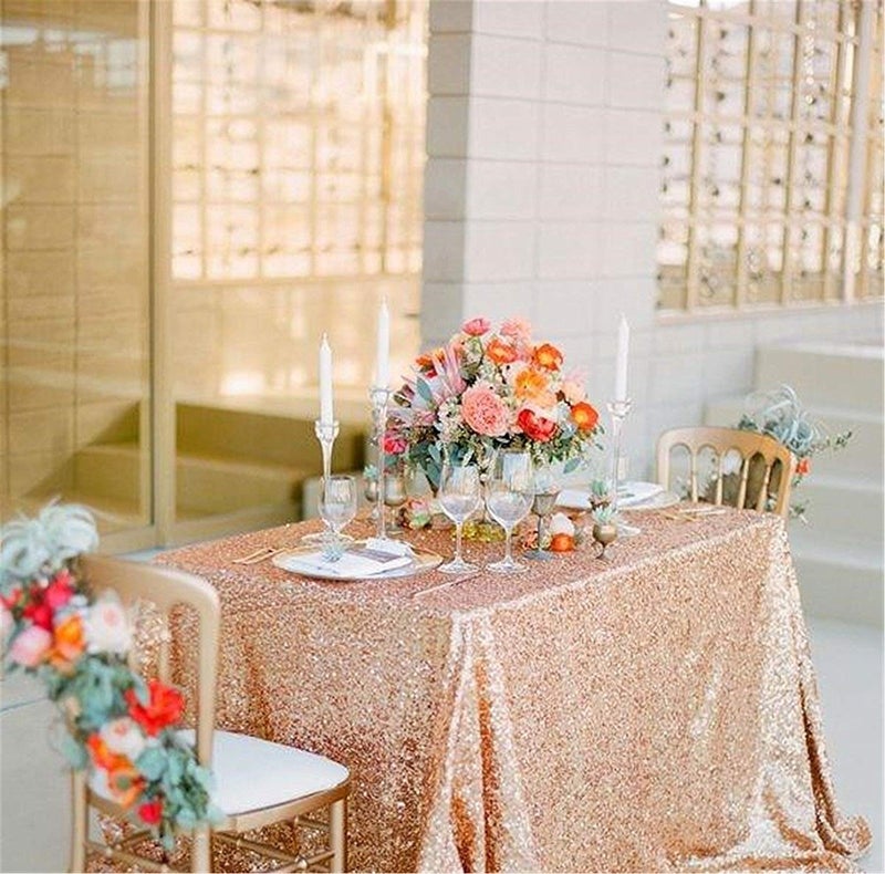 QueenDream Rose Gold Table Cloth 60x102 Inches Sequin Tablecloth for Parties Sparkle Fabric Table Cloth for Sweet 16 Birthday Party Decorations - Image 2